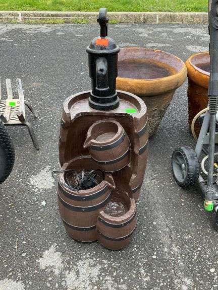 Tiered Barrel-Style Water Fountain with Pump, Approx. 28” Tall