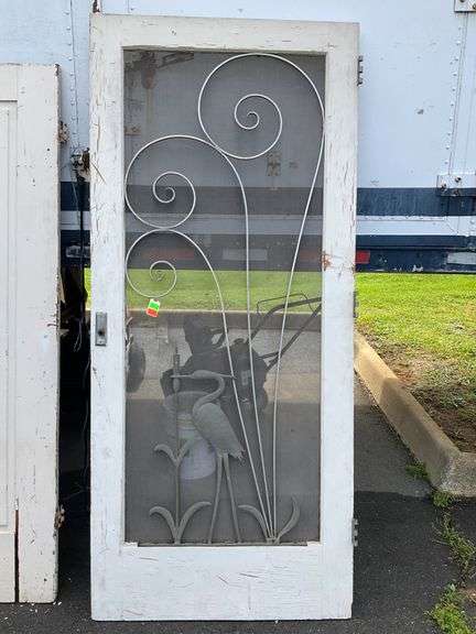 Screen Door with Decorative Metal Bird and Scrollwork, 82”Hx32”W