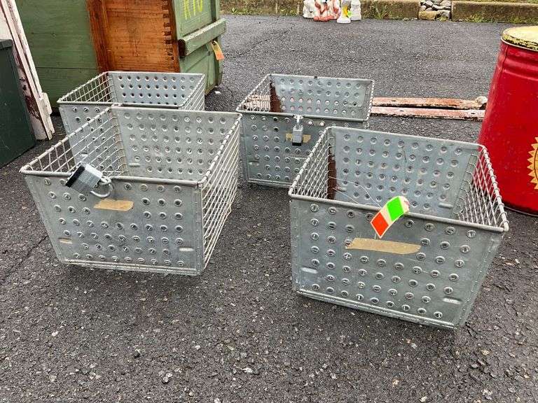Four Galvanized Wire Baskets, 13x13x8 in. Each