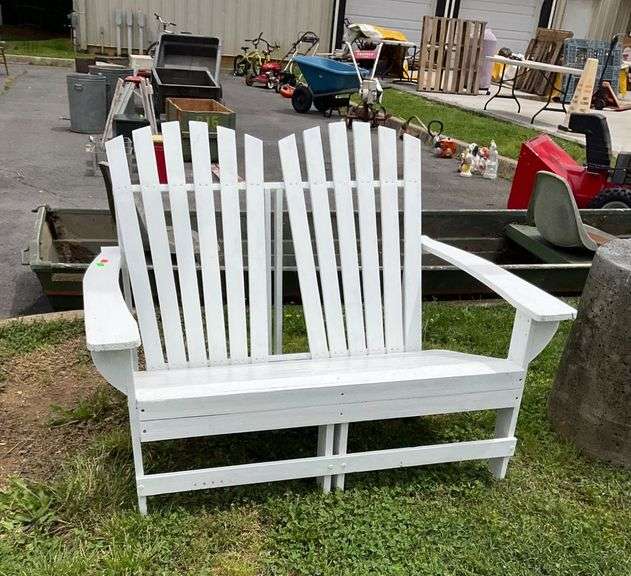 White Outdoor Double Adirondack-Style Bench, 40″ Sitting