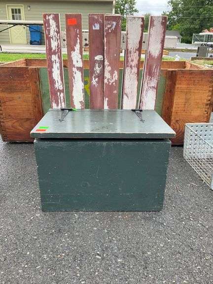 Wooden Hinge Box with Three Decorative Fencing Pieces, 27”H