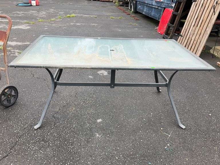 Rectangular Glass Top Patio Table with Metal Frame, 66”x40”