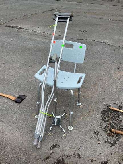 Adjustable Aluminum Crutches, Shower Chair, and Quad Cane