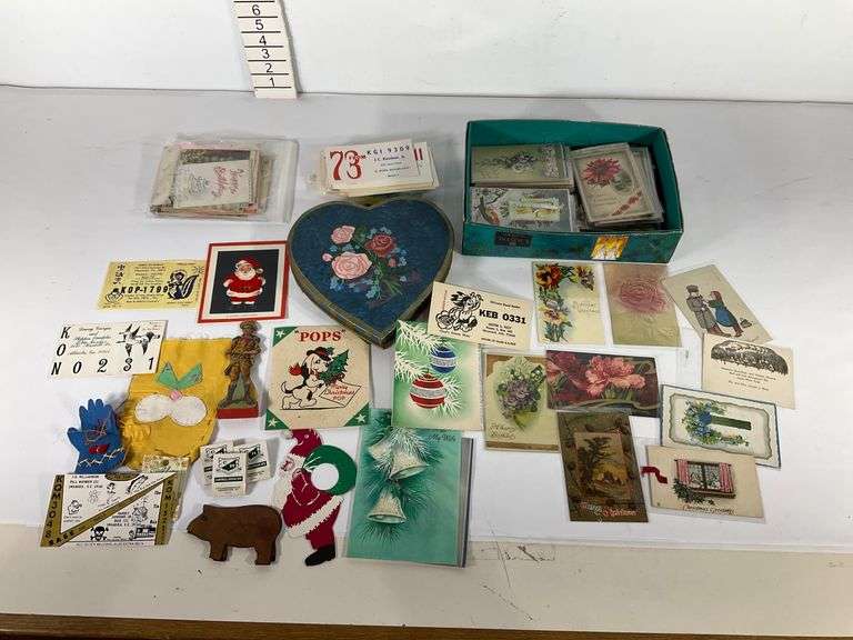 Collection of Vintage Greeting Cards and Ephemera With Decorative Box ...