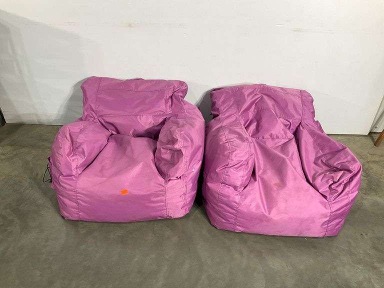Pair of Big Joe Purple Nylon Bean Bag Chairs
