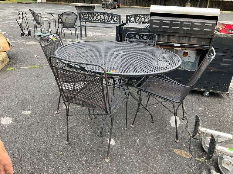 5-Piece Metal Patio Set with Mesh Top Table and Chairs