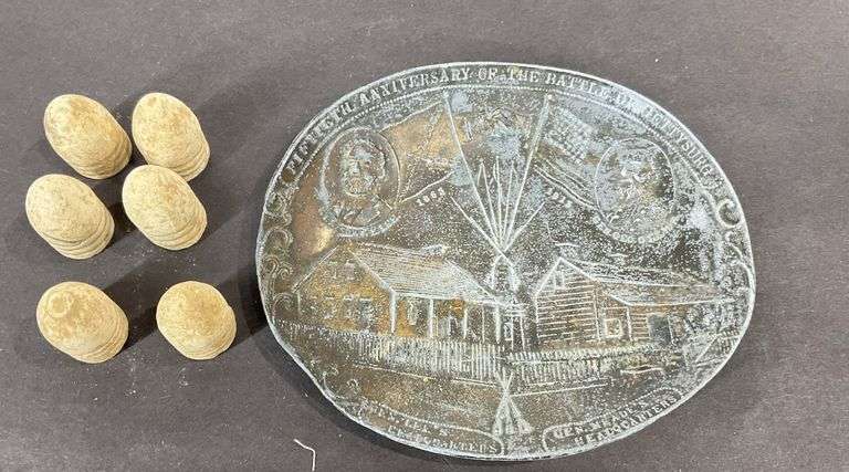 Six dug relic bullets and a commemorative plate for 50th anniversary of ...