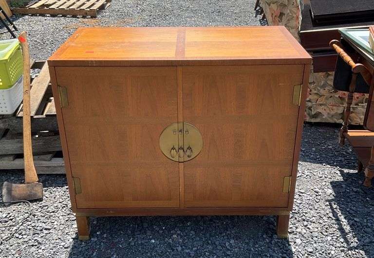 Two-Door Server Cabinet With Brass Circular Hardware and Interior ...