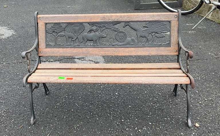 Child/Doll Bench with Cast Iron Frame and Jungle Scene Backrest