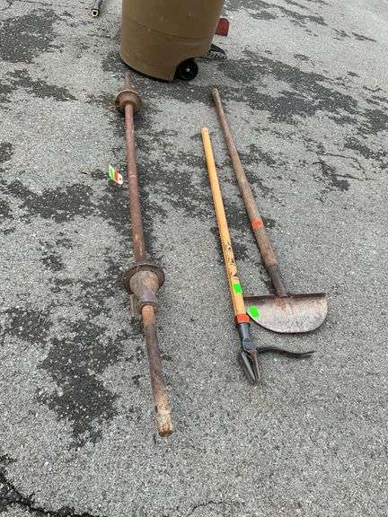 Collection of Three Hand Tools, Including Weight Bar and Garden Tools