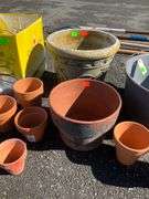Assorted Clay Planters, Metal Pot, and Decorative Foam Planter Set
