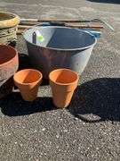 Assorted Clay Planters, Metal Pot, and Decorative Foam Planter Set