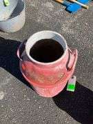 Red Metal Milk Can with Handle and Embossed Brass Plaque, 19″H