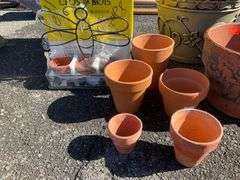 Assorted Clay Planters, Metal Pot, and Decorative Foam Planter Set