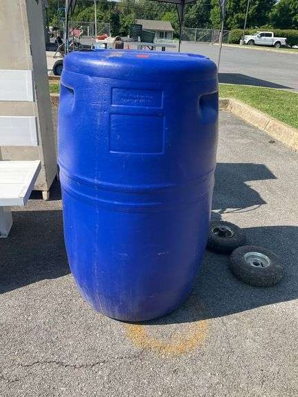 Blue Plastic Drum with Dual Openings, Empty