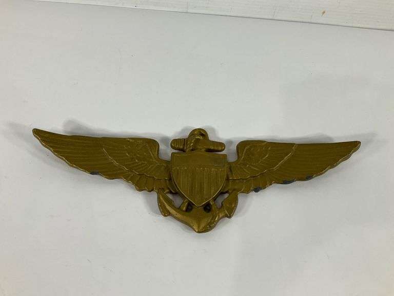 Gold-Toned Metal Naval Aviator Wing Insignia Plaque - Hash Auctions