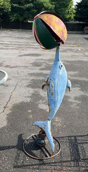 Metal Dolphin Sculpture with Ball Accent, 48″H