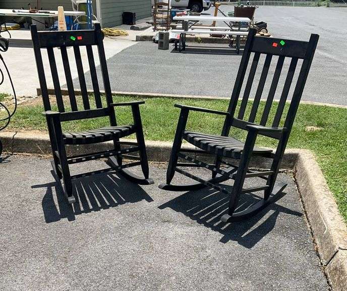 Black Slatted Porch Rocking Chairs