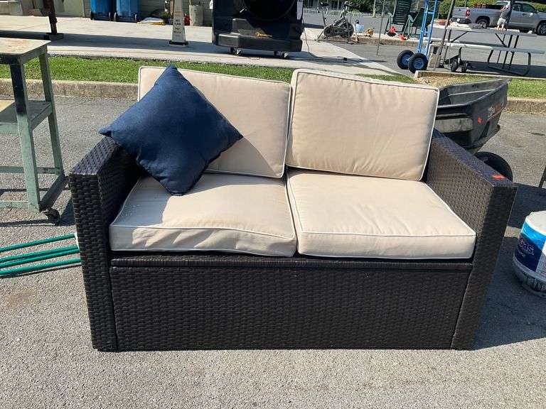 All-Weather Wicker Loveseat with Cushions and Pillow