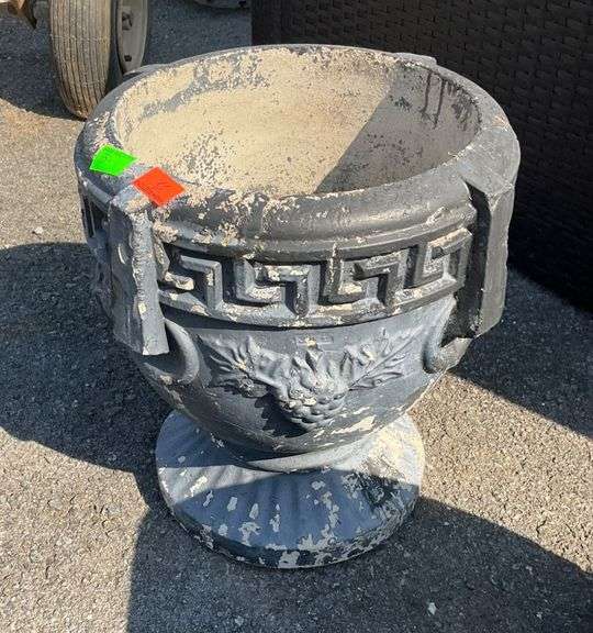 Concrete Planter with Greek Key Design, 13″ H x 10″ Opening