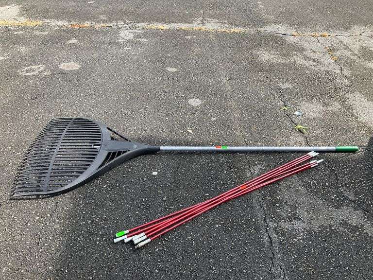 Leaf Rake 28”W and Chimney Sweep Poles Set