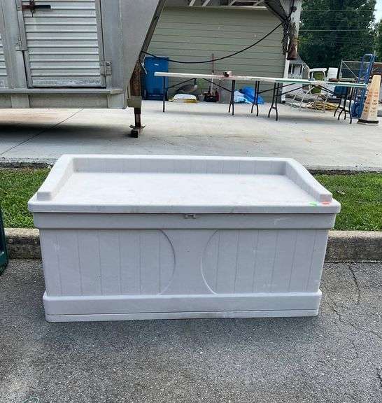 Suncast Patio Deck Box, 52”L x 27”W, Light Gray Plastic