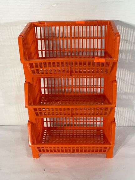 3 Stackable Orange Plastic Storage Bins - Hash Auctions