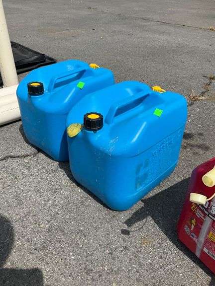 Two Blue Plastic Kerosene Fuel Cans, 5 Gal Capacity