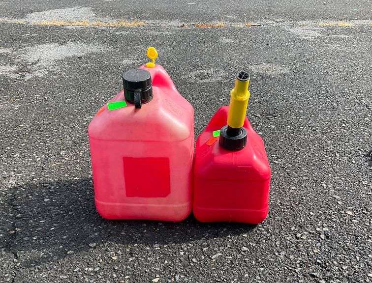 Two Red Plastic Fuel Cans, 1-2 Gallon Capacity