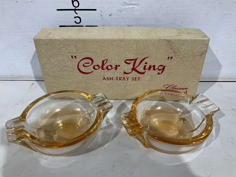 Federal Glass ‘Color King’ Tangerine Ashtray Set in Original Box - Hash ...