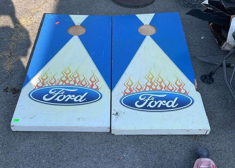 Pair of Ford, painted Corn Hole Game Boards, no corn bags. Damage on end as shown.