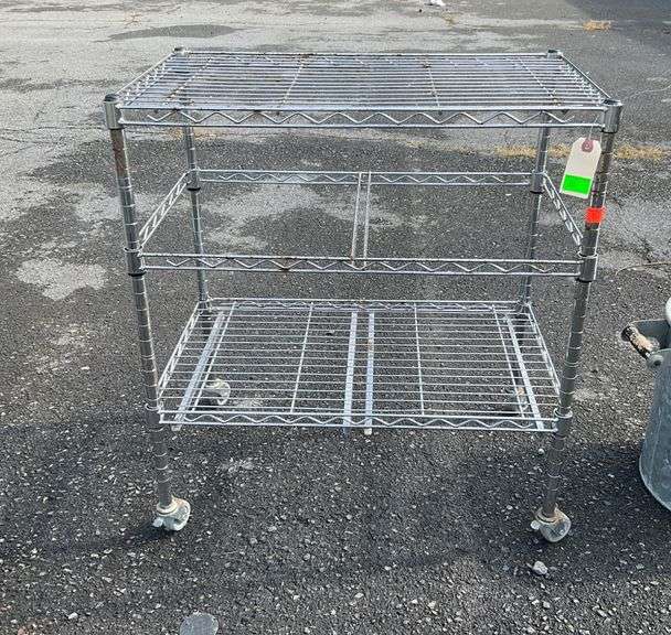 Three-Tier Wire Shelf Unit with Casters, 25”L x 15”W x 28”H