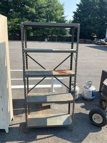 Five-Tier Metal Shelf With Rust and Missing Cross Arms