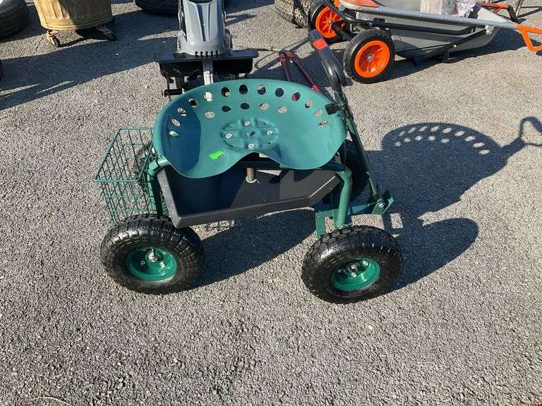 Garden Buddy style roller seat with extension handle, lower tool tray, like new condition