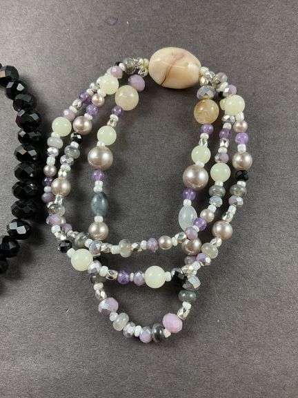 Two Beaded Bracelets Black And Gray