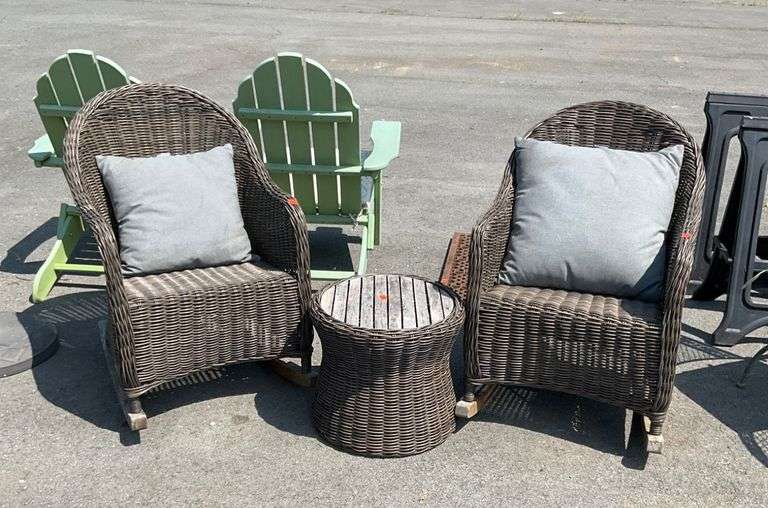 3-Piece Wicker Set With Two Rocking Chairs and Round Table