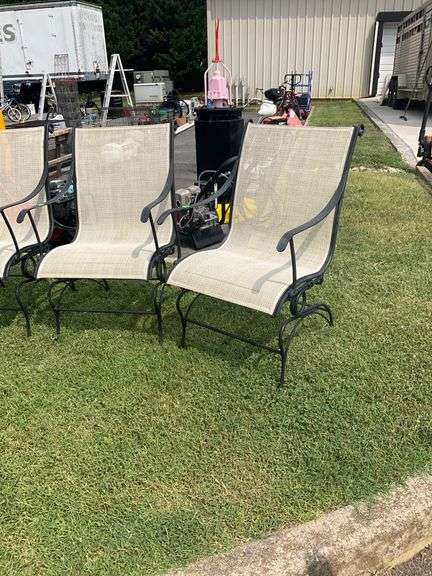 Four Spring Rocking Chairs with Metal Frames and Mesh Seats