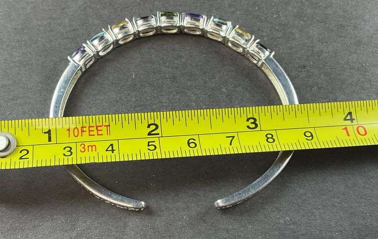 Multi Stone Cuff Bracelet 12.7 grams Sterling Silver size 2 1/2"