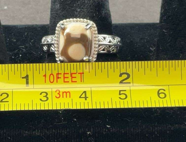 Wood jasper ring size 9 platinum bond