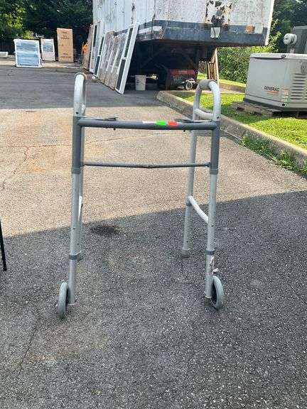 Gray Aluminum Medical Walker with Dual Front Wheels