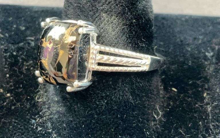 Sterling silver size 9 matrix silver shungite solitaire ring