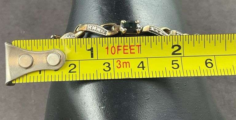 Gold Tone Silver Bracelet With Sapphires Made In China 7.9 grams Sterling Silver size 7.5"