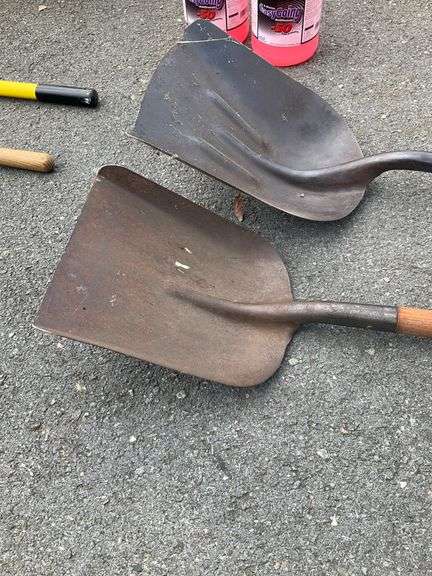 Two Metal Head Shovels with Wooden Handles