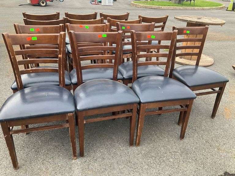 Seven Chairs with Wooden Frames and Fabric Seating
