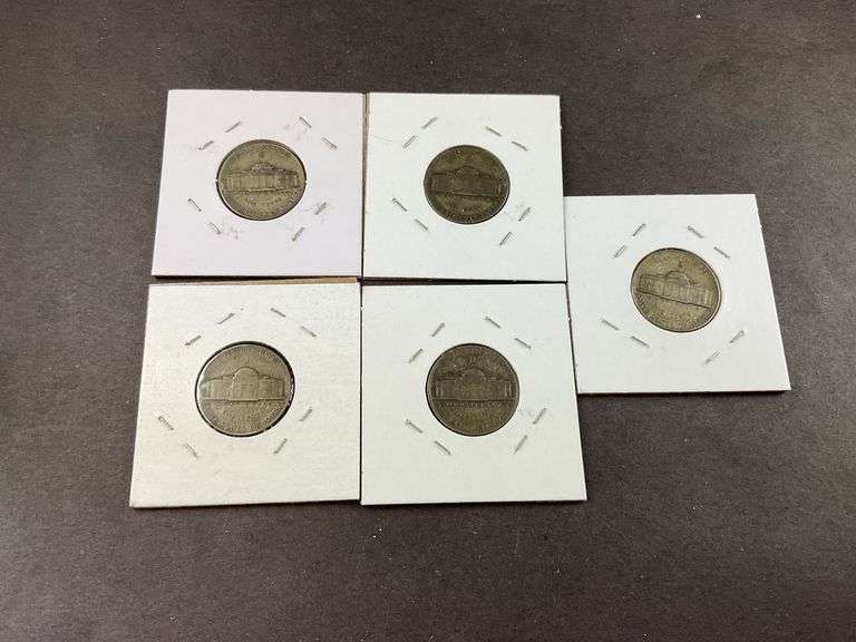Five silver Jefferson nickels 1944/1945
