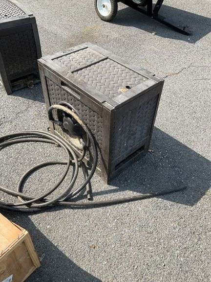 Suncast Resin Wicker-Style Hose Reel Box with Integrated Storage