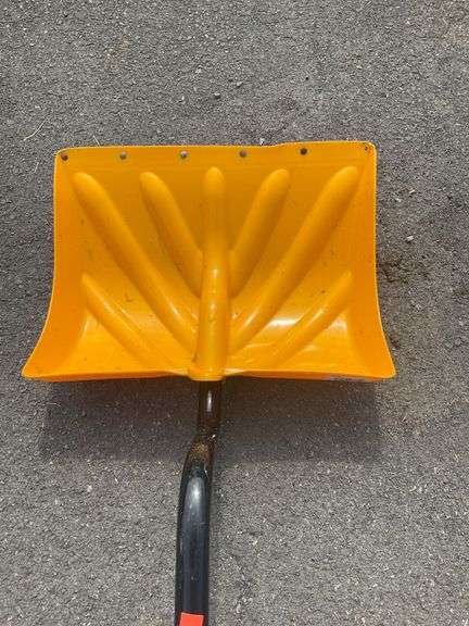 Plastic Snow Shovel with Curved Handle and Yellow Scoop