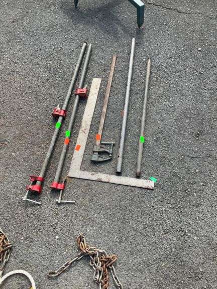Pipe Clamps, Two Metal Poles, and Square Ruler Set