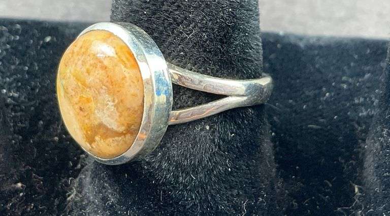 Sterling silver coral jasper ring size 7