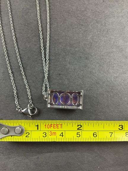 Purple turquoise pendant platinum bond and stainless steel chain 20in